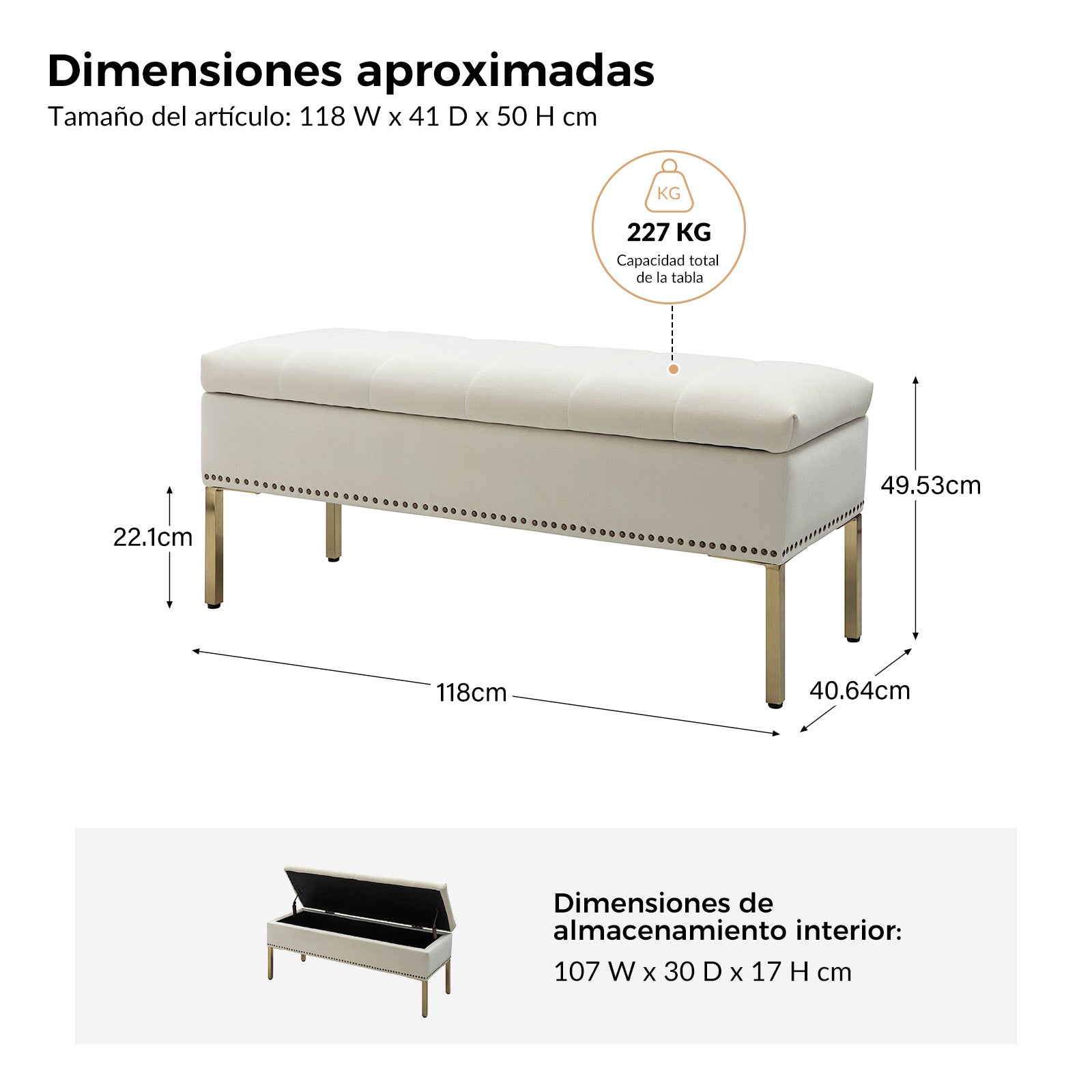 Egmund Banco de Almacenamiento Tapizado con Tapa Abatible y Patas de Madera