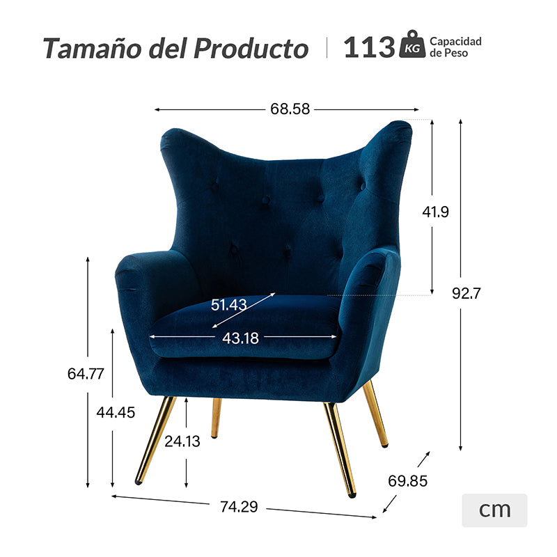 Sillón Isabelle de Terciopelo con Respaldo Alado