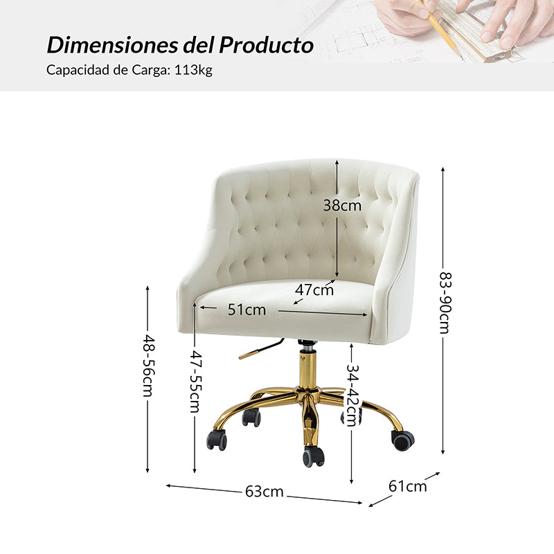 Silla de Escritorio Penelope de Terciopelo con Altura Ajustable