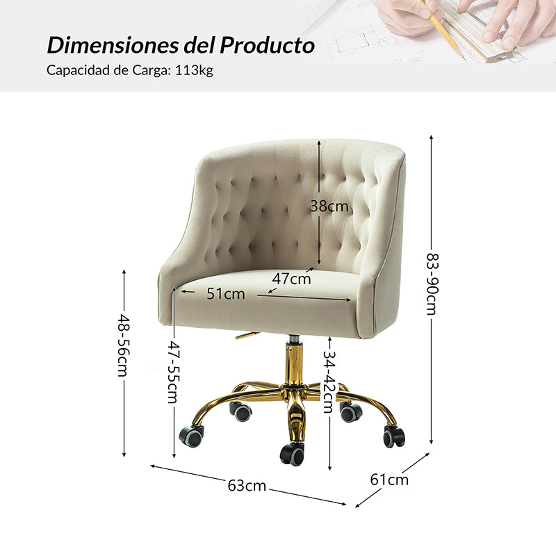 Silla de Escritorio Penelope de Terciopelo con Altura Ajustable