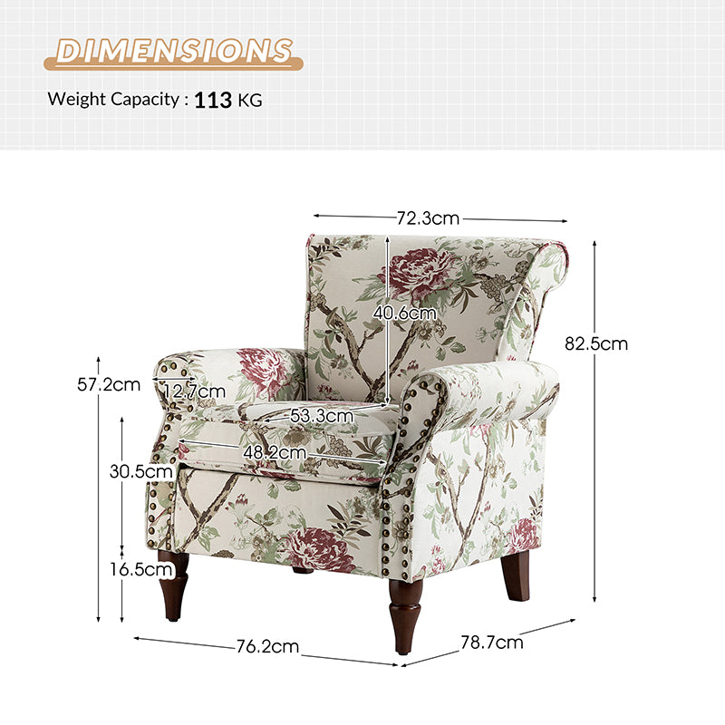 Artemisa Sillón Tapizado Moderno Con Estampado Floral