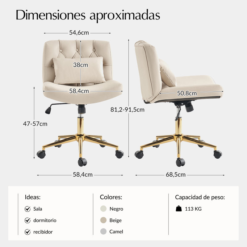 Silla de Oficina Cecil de Altura Ajustable con Respaldo Acolchado y Almohada
