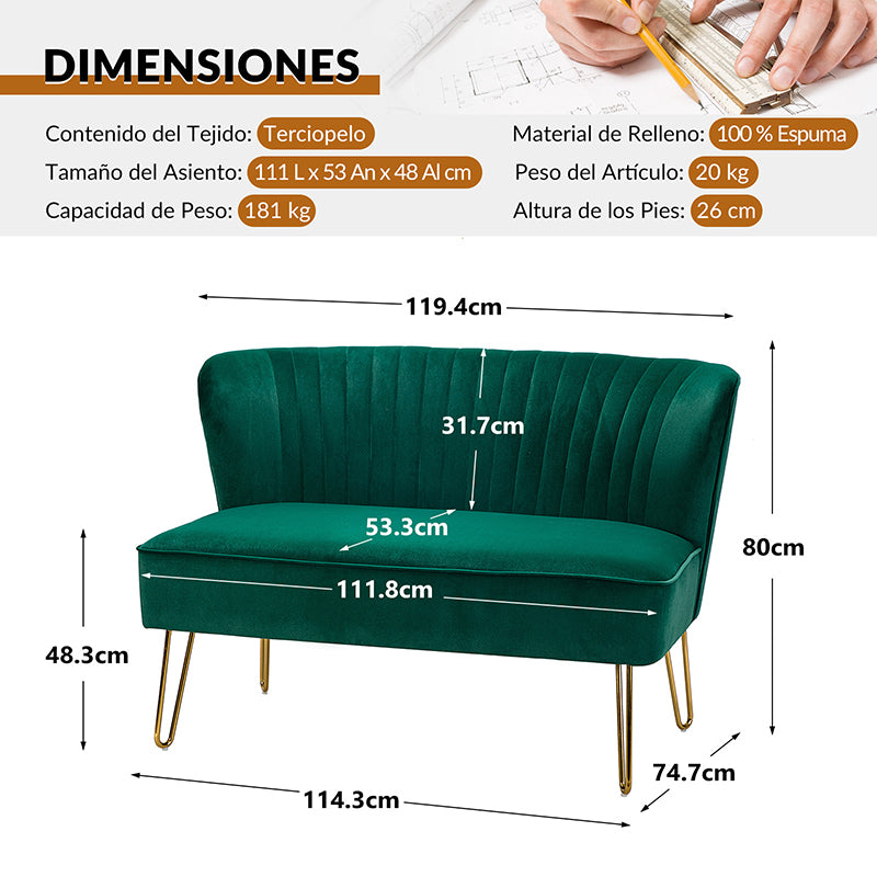 Loveseat de terciopelo Ainhoa con patas de horquilla