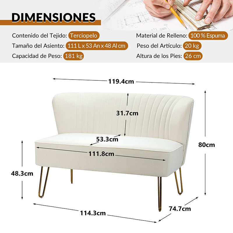 Loveseat de terciopelo Ainhoa con patas de horquilla