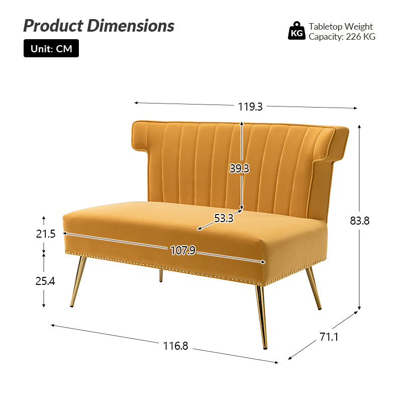 Loveseat Wingback Megara de terciopelo sin brazos