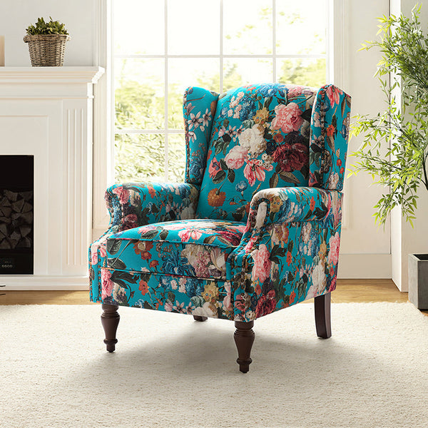 Sillón acentuado tapizado Matteo Floral con adornos de cabeza de clavo