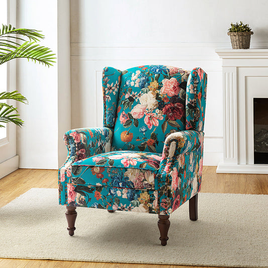 Sillón acentuado tapizado Matteo Floral con adornos de cabeza de clavo