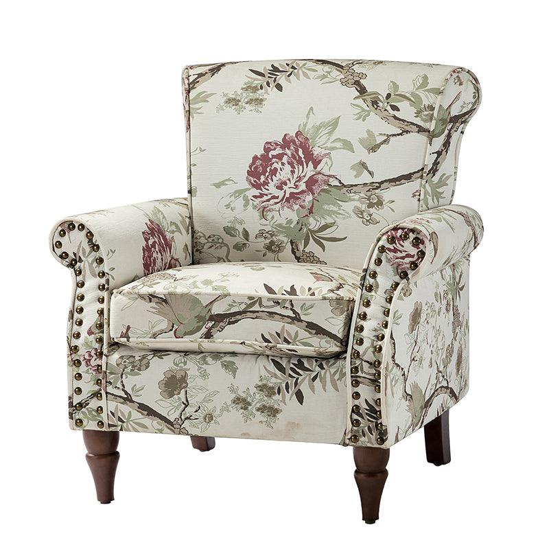 Modern Floral Pattern Upholstered Armchair with Wood Legs - Hulala Home