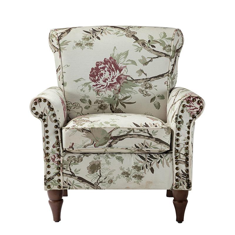 Modern Floral Pattern Upholstered Armchair with Wood Legs - Hulala Home