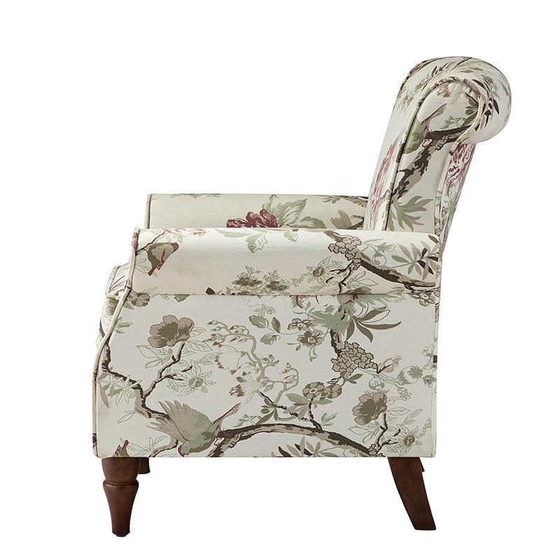 Modern Floral Pattern Upholstered Armchair with Wood Legs - Hulala Home